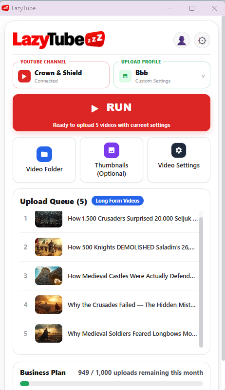 The LazyTube main interface
